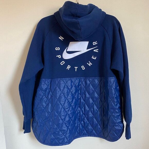 Nike NSW Embroidered Fleece Quilted‎ Hoodie Sweatshirt Blue Medium CJ6253-492 - Picture 4 of 8